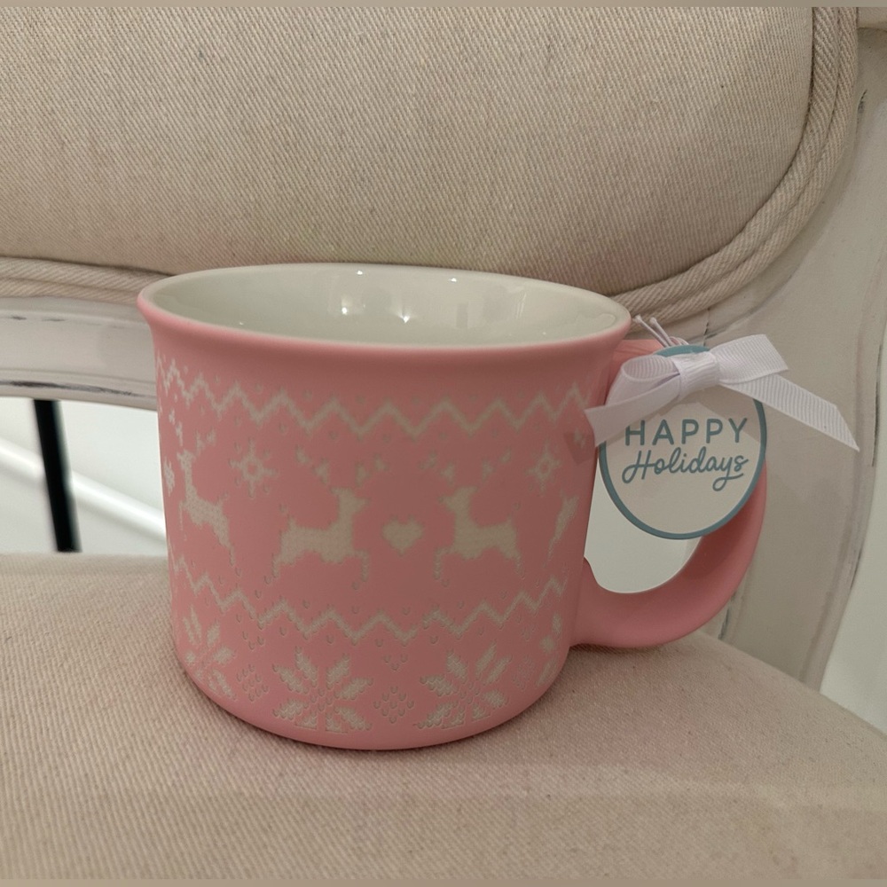 💕 Soft Touch Pink Knit Reindeer Mug NWT